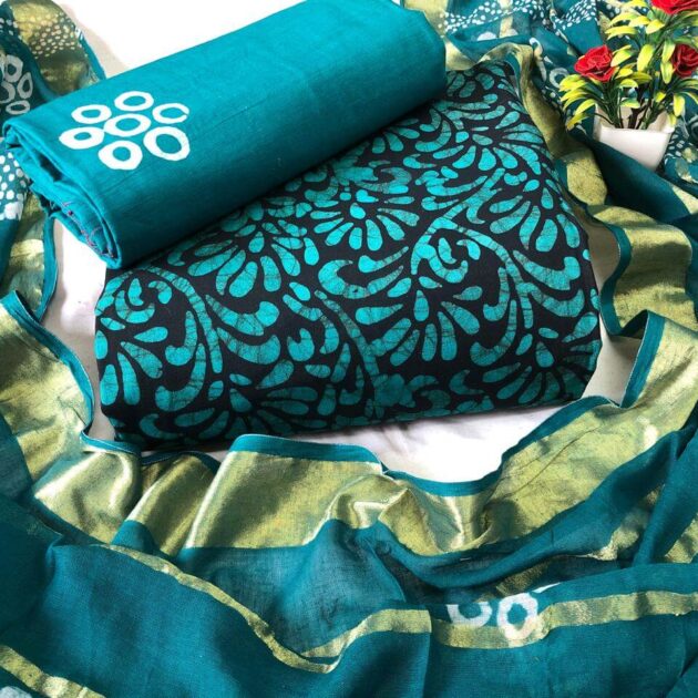 TURQUOISE & BLACK COTTON WAX BATIK