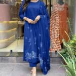 Cotton discharge print kurti with pant and mulmul printed dupatta - Image 5