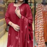 Cotton discharge print kurti with pant and mulmul printed dupatta - Image 7
