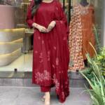 Cotton discharge print kurti with pant and mulmul printed dupatta - Image 8