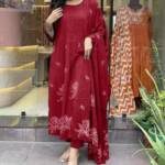 Cotton discharge print kurti with pant and mulmul printed dupatta - Image 9