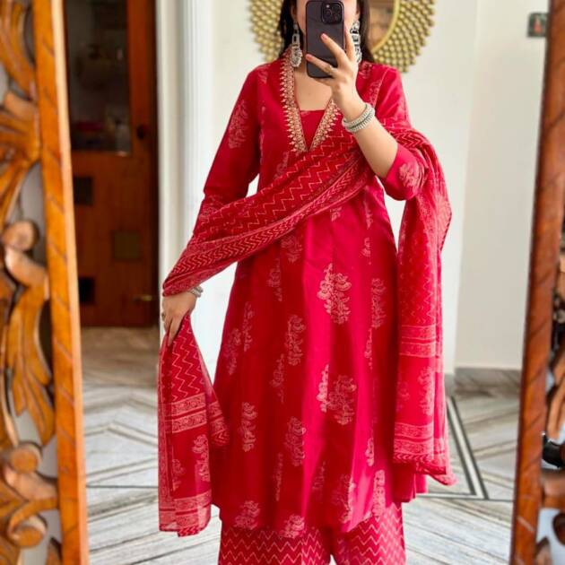 Red cotton suit set