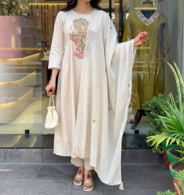 Beautiful cotton fabric kurti pant with dupatta