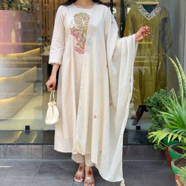 Beautiful cotton fabric kurti pant with dupatta