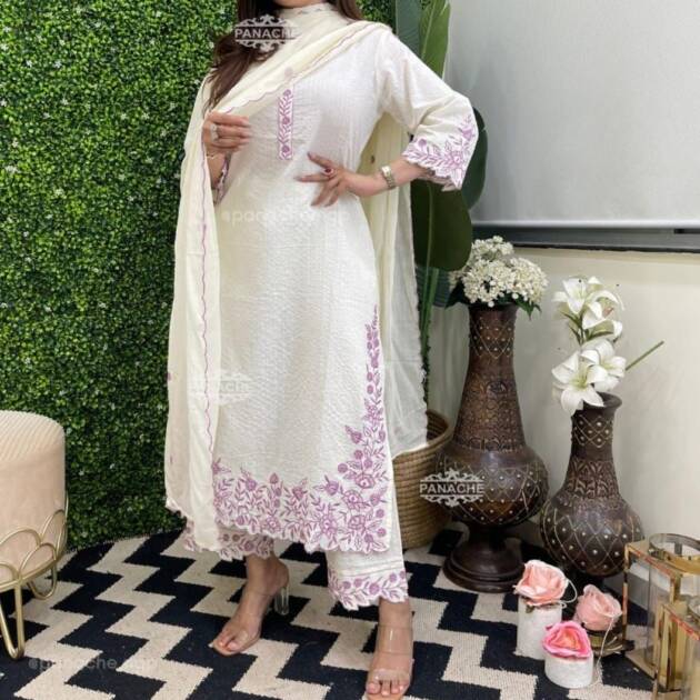 Katha cotton fabric Straight kurti with pant and dupatta
