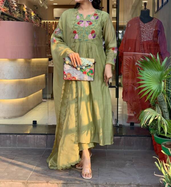 Three pice set with organza dupatta